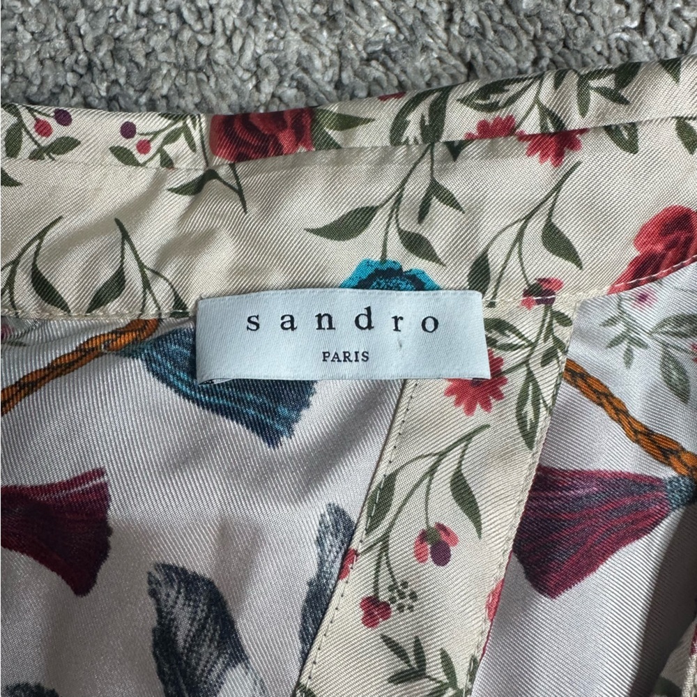 Sandro Ayeon Floral-Print Cutout Mini Dress US 6 FR 38 short sleeve A-line silk - Picture 9 of 16